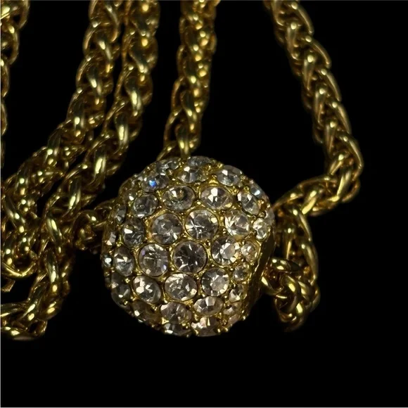 Vintage Joan Rivers Pave' Crystal Ball Necklace Foxtail Chain 30" Long Goldtone - Picture 9 of 16
